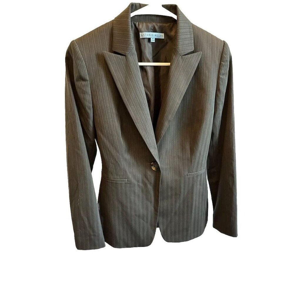 Antonio Melani Blazer Jacket‎ Women 0 Brown Gold Pinstripe Party Career Workwear